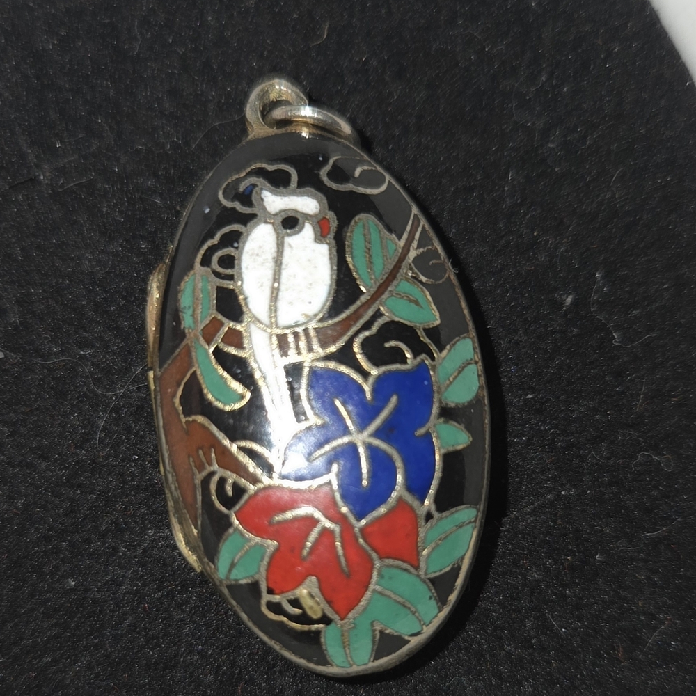 Cloisonné Pendant Locket with Bird Design